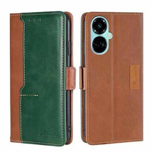 For Tecno Camon 19 / 19 Pro Contrast Color Side Buckle Leather Phone Case(Light Brown + Green)