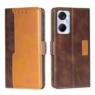 For Tecno Pop 6 Pro Contrast Color Side Buckle Leather Phone Case(Dark Brown + Gold)