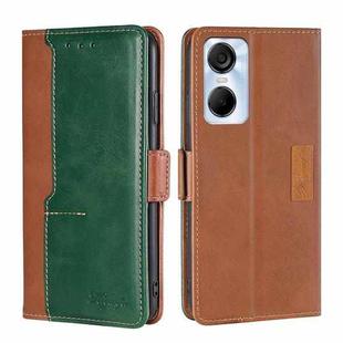 For Tecno Pop 6 Pro Contrast Color Side Buckle Leather Phone Case(Light Brown + Green)