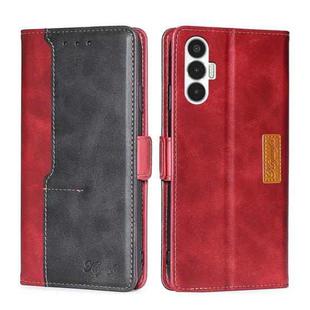 For Tecno Pova 3 Contrast Color Side Buckle Leather Phone Case(Red + Black)