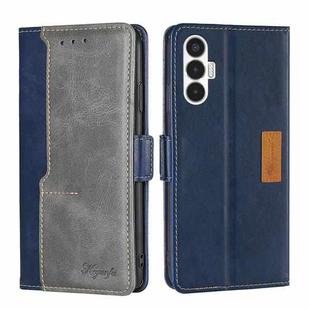 For Tecno Pova 3 Contrast Color Side Buckle Leather Phone Case(Blue + Grey)