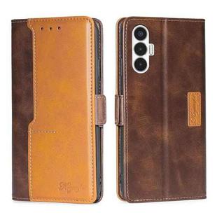 For Tecno Pova 3 Contrast Color Side Buckle Leather Phone Case(Dark Brown + Gold)