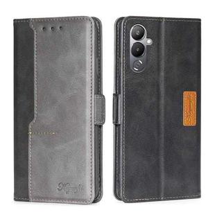 For Tecno Pova 4 Contrast Color Side Buckle Leather Phone Case(Black + Grey)