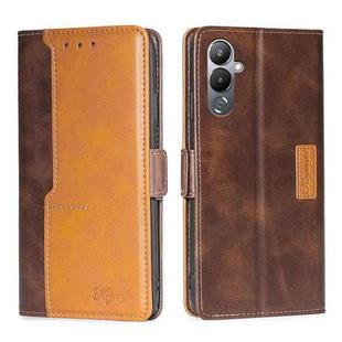 For Tecno Pova 4 Contrast Color Side Buckle Leather Phone Case(Dark Brown + Gold)