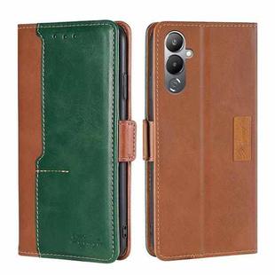 For Tecno Pova 4 Contrast Color Side Buckle Leather Phone Case(Light Brown + Green)
