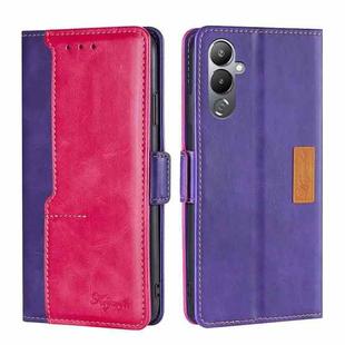 For Tecno Pova 4 Contrast Color Side Buckle Leather Phone Case(Purple + Rose Red)