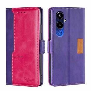 For Tecno Pova 4 Pro Contrast Color Side Buckle Leather Phone Case(Purple + Rose Red)