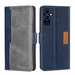 For Tecno Pova Neo 2 Contrast Color Side Buckle Leather Phone Case(Blue + Grey)
