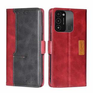 For Tecno Spark 8C Contrast Color Side Buckle Leather Phone Case(Red + Black)