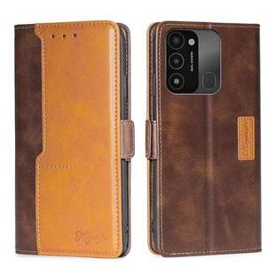 For Tecno Spark 8C Contrast Color Side Buckle Leather Phone Case(Dark Brown + Gold)