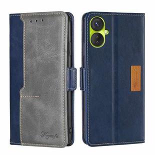 For Tecno Spark 9 Pro Contrast Color Side Buckle Leather Phone Case(Blue + Grey)