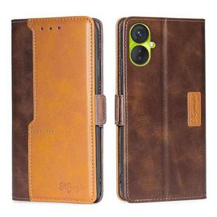 For Tecno Spark 9 Pro Contrast Color Side Buckle Leather Phone Case(Dark Brown + Gold)