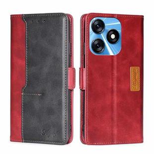 For Tecno Spark 10 4G Contrast Color Side Buckle Leather Phone Case(Red + Black)