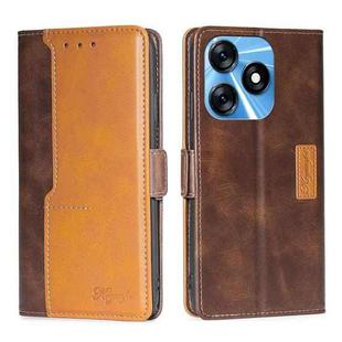 For Tecno Spark 10 4G Contrast Color Side Buckle Leather Phone Case(Dark Brown + Gold)