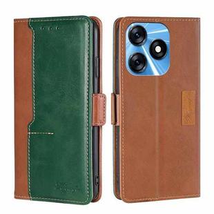 For Tecno Spark 10 4G Contrast Color Side Buckle Leather Phone Case(Light Brown + Green)