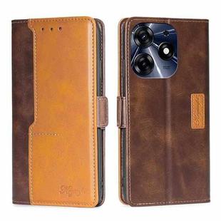 For Tecno Spark 10 Pro Contrast Color Side Buckle Leather Phone Case(Dark Brown + Gold)