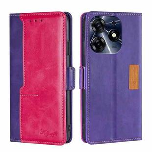 For Tecno Spark 10 Pro Contrast Color Side Buckle Leather Phone Case(Purple + Rose Red)