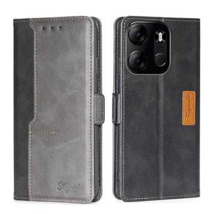 For Tecno Spark Go 2023 Contrast Color Side Buckle Leather Phone Case(Black + Grey)