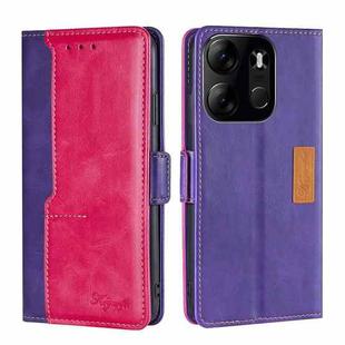 For Tecno Spark Go 2023 Contrast Color Side Buckle Leather Phone Case(Purple + Rose Red)