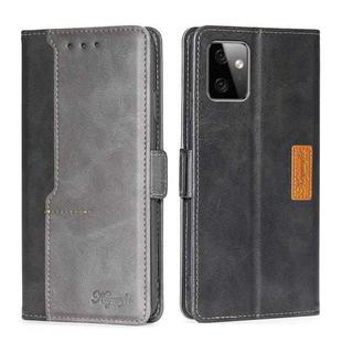 For Motorola Moto G Power 2023 Contrast Color Side Buckle Leather Phone Case(Black + Grey)