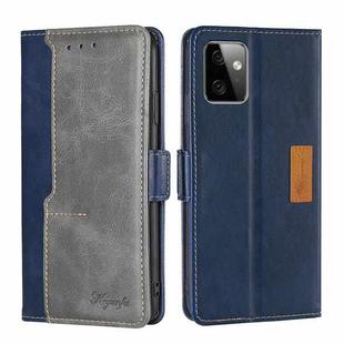 For Motorola Moto G Power 2023 Contrast Color Side Buckle Leather Phone Case(Blue + Grey)