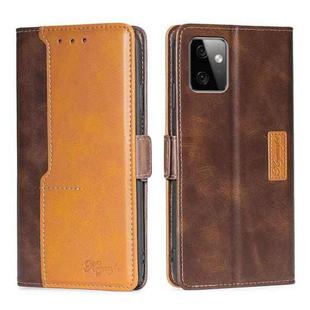 For Motorola Moto G Power 2023 Contrast Color Side Buckle Leather Phone Case(Dark Brown + Gold)
