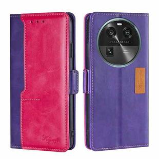 For OPPO Find X6 5G Contrast Color Side Buckle Leather Phone Case(Purple + Rose Red)