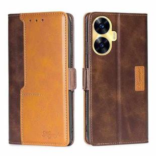 For Realme C55 Contrast Color Side Buckle Leather Phone Case(Dark Brown + Gold)