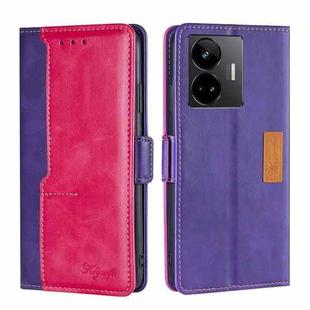 For Realme GT Neo5 Contrast Color Side Buckle Leather Phone Case(Purple + Rose Red)