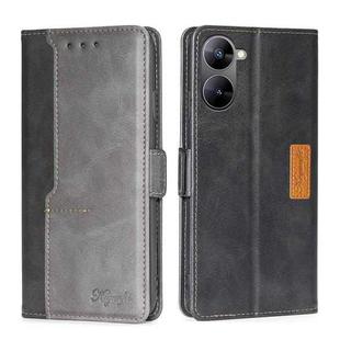 For Realme V30 5G / V30T Contrast Color Side Buckle Leather Phone Case(Black + Grey)