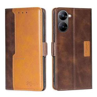 For Realme V30 5G / V30T Contrast Color Side Buckle Leather Phone Case(Dark Brown + Gold)