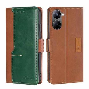 For Realme V30 5G / V30T Contrast Color Side Buckle Leather Phone Case(Light Brown + Green)