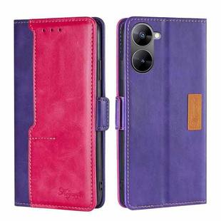 For Realme V30 5G / V30T Contrast Color Side Buckle Leather Phone Case(Purple + Rose Red)