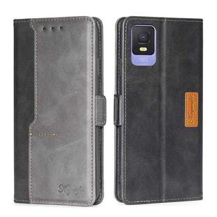 For TCL 403 Contrast Color Side Buckle Leather Phone Case(Black + Grey)