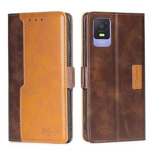 For TCL 403 Contrast Color Side Buckle Leather Phone Case(Dark Brown + Gold)