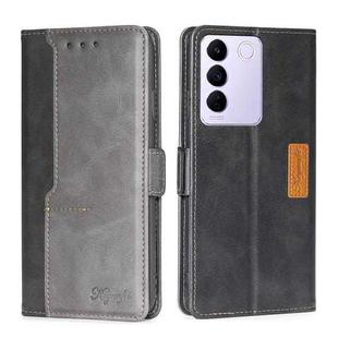For vivo S16e Contrast Color Side Buckle Leather Phone Case(Black + Grey)