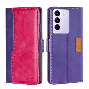 For vivo S16e Contrast Color Side Buckle Leather Phone Case(Purple + Rose Red)