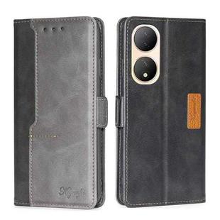 For vivo Y100 5G Contrast Color Side Buckle Leather Phone Case(Black + Grey)