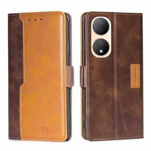 For vivo Y100 5G Contrast Color Side Buckle Leather Phone Case(Dark Brown + Gold)