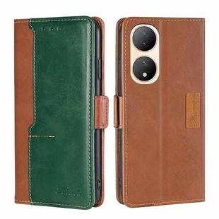For vivo Y100 5G Contrast Color Side Buckle Leather Phone Case(Light Brown + Green)
