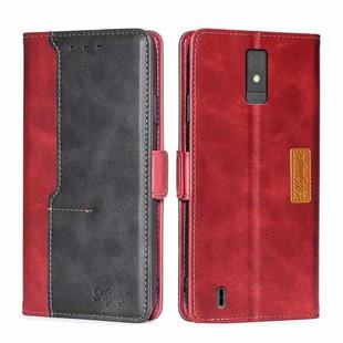 For ZTE Blade A32 Contrast Color Side Buckle Leather Phone Case(Red + Black)