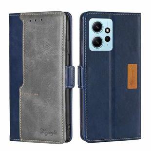 For Xiaomi Redmi Note 12 4G Global Contrast Color Side Buckle Leather Phone Case(Blue + Grey)