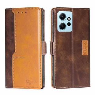 For Xiaomi Redmi Note 12 4G Global Contrast Color Side Buckle Leather Phone Case(Dark Brown + Gold)