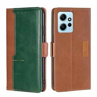 For Xiaomi Redmi Note 12 4G Global Contrast Color Side Buckle Leather Phone Case(Light Brown + Green)