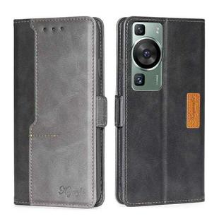 For Huawei P60 / P60 Pro Contrast Color Side Buckle Leather Phone Case(Black + Grey)
