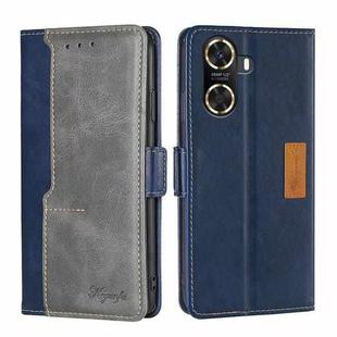 For Huawei Enjoy 60 Contrast Color Side Buckle Leather Phone Case(Blue + Grey)