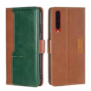 For Rakuten Big Contrast Color Side Buckle Leather Phone Case(Light Brown + Green)