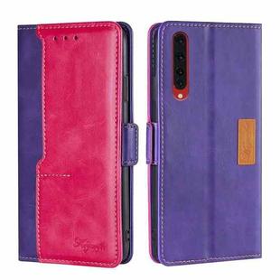 For Rakuten Big Contrast Color Side Buckle Leather Phone Case(Purple + Rose Red)