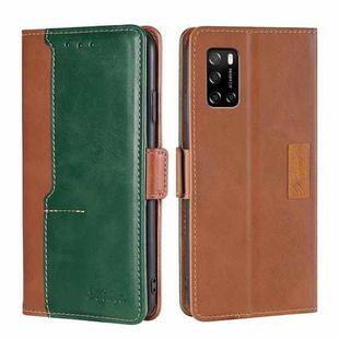 For Rakuten Big S Contrast Color Side Buckle Leather Phone Case(Light Brown + Green)