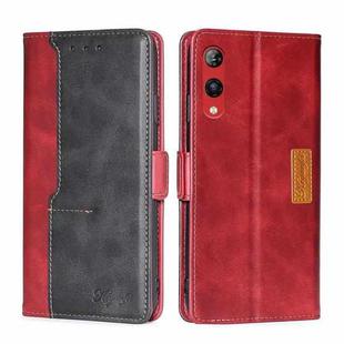 For Rakuten Hand 4G Contrast Color Side Buckle Leather Phone Case(Red + Black)